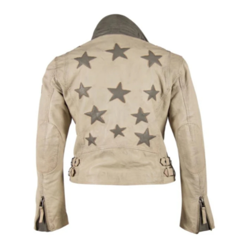 Mauritius Cream & Grey lamb leather Christy RF LeatherJacket size Large